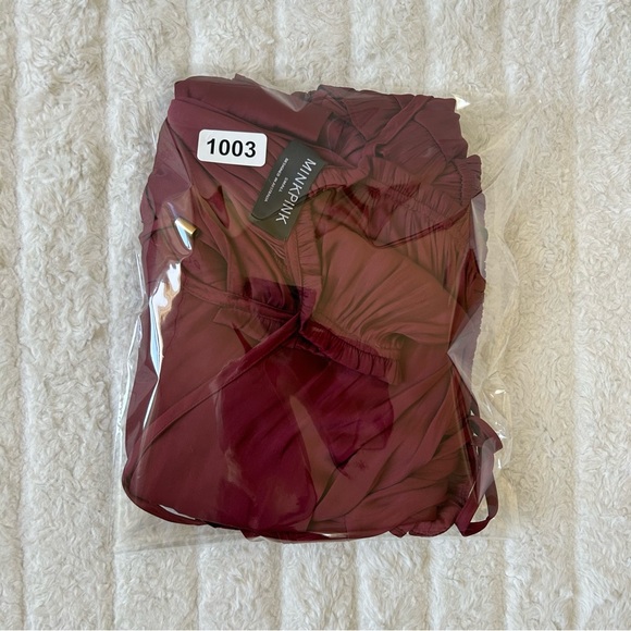 Minkpink Drawstring-Waist Peasant Dress Wine Women’s Sz S Festive Fall Romance - Picture 15 of 15